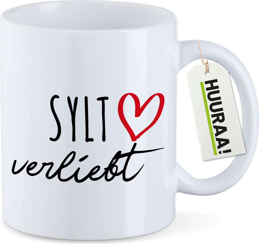 Huuraa Kaffeetasse Sylt verliebt 330ml Weiß Keramik Kaffeebecher Geschenkidee
