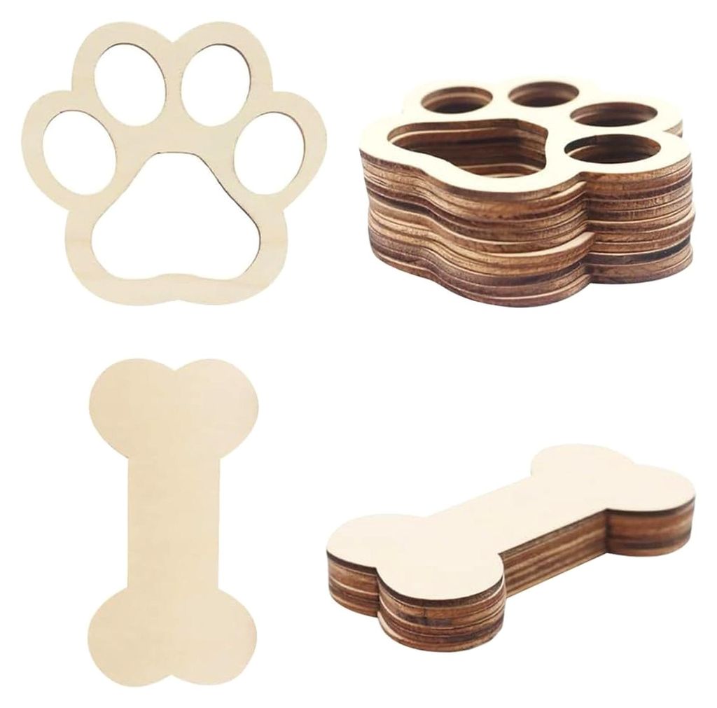 Unlackierte Holz-Hundeknochen, 30 Stück, blanko, Knochenform, Geschenkanhänger, groß, lackierbar, Pfotenabdruck, Holzornament für DIY-Projekte
