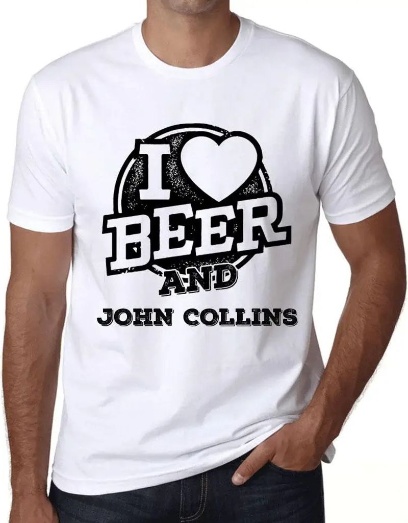 Herren Grafik T-Shirt Ich liebe Bier und John Collins – I Love Beer And John Collins – Öko-Verantwortlich Vintage Jahrgang Kurzarm Lustige Druck