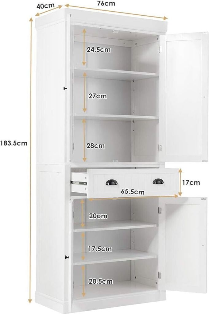 Küchen Hochschrank 170cm - Vitrinenschrank Mit Arbeitsplatte & Schubladen