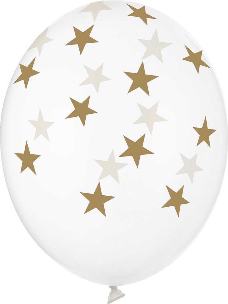 Luftballons mit Sternen 30cm Klar Transparent / Gold 6er Set