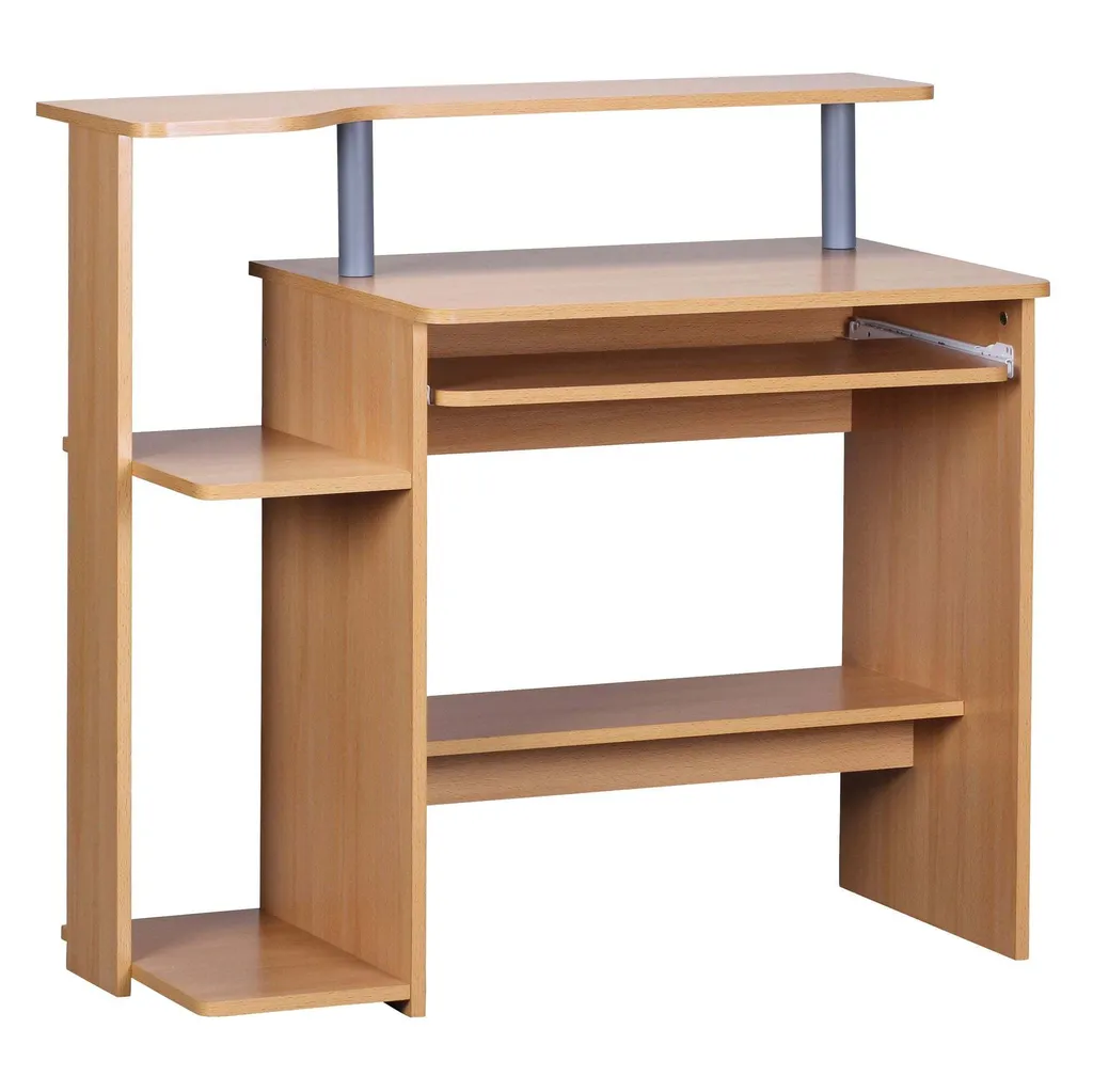 Petit bureau informatique gain de place hêtre avec support imprimante