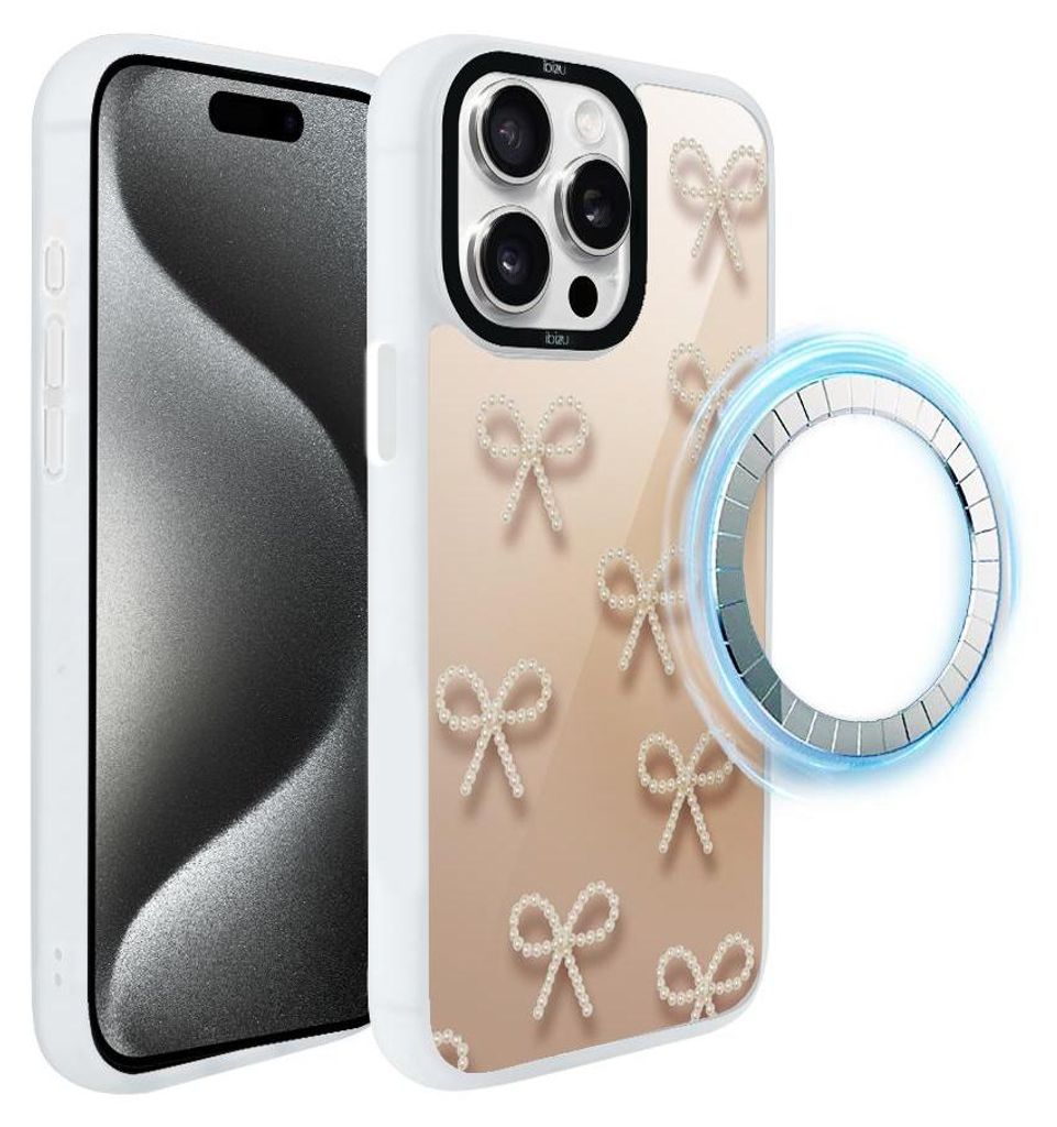 Schutzhülle für das iPhone 15 Pro, MagSafe-kompatibel, mattweiße Seiten, Perlenschleifen