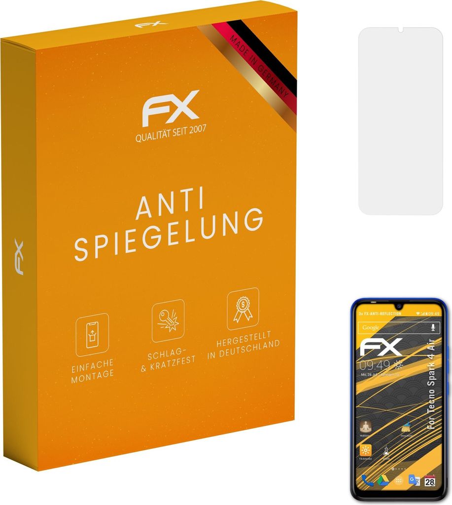 atFoliX FX-Antireflex 3x Schutzfolie kompatibel mit Tecno Spark 4 Air Displayfolie