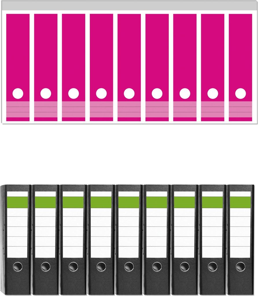 Wallario 9 Stück breite Ordner inkl. Klebeetiketten mit Motive Pink - Set mit Rückenschildern / Ordnerrücken Stickern