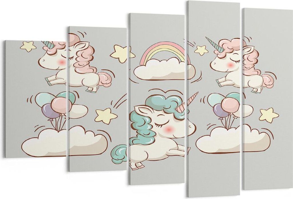 Bild auf Leinwand - Leinwandbild - Wolke Tapete Einhorn Ballon - 150x100cm - Wand Bild - Wanddeko - Leinwanddruck - Bilder - Kunstdruck - Wanddekor...
