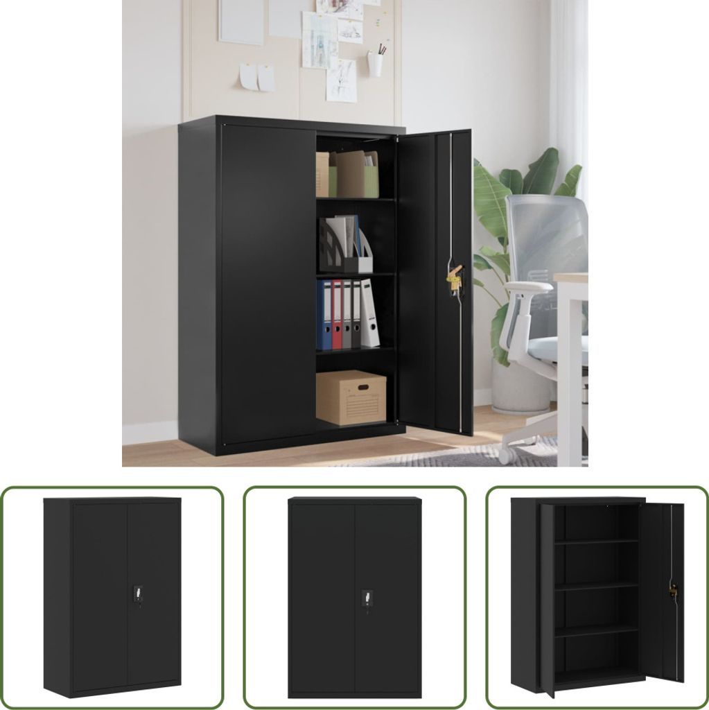 The Living Store Aktenschrank Schwarz 90x40x140 cm Stahl