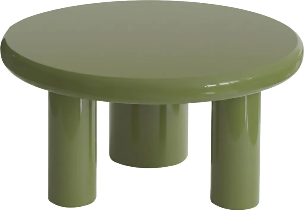 Table basse ronde anti-rayures vert olive en MDF laqué