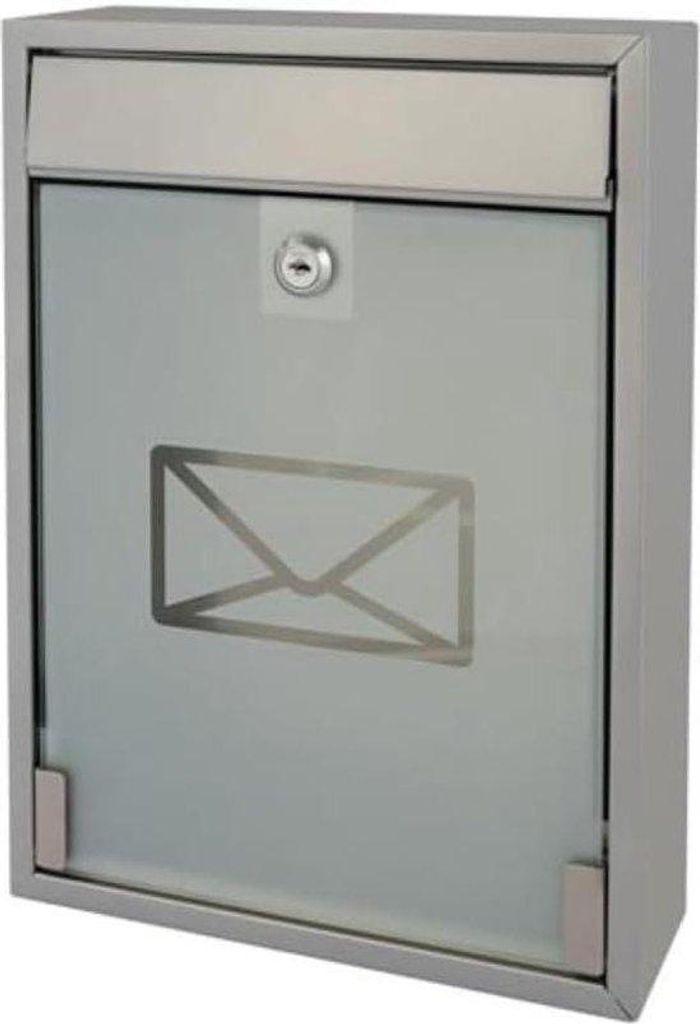 Briefkasten mit Glasfront, Silber, 36 x 26 x 8 cm, Schlüssel enthalten