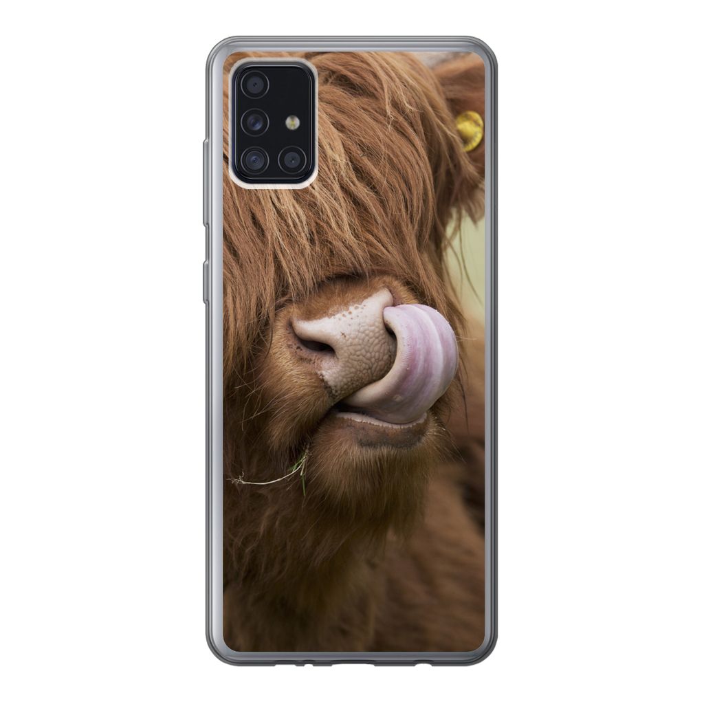 MuchoWow Handyhülle Schutzhülle Hülle für Samsung Galaxy A52 5G Schottischer Highlander - Braun - Tiere Silikon Softcase Handy Hülle - Umschlag