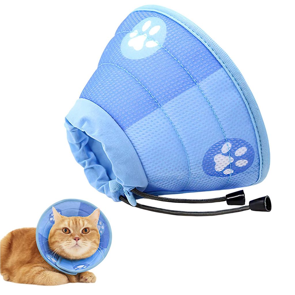 Halskrause Katze,Verstellbare Katzenkragen nach Operation,Anti-Leck-Kragen für Katzen (Blau,M)