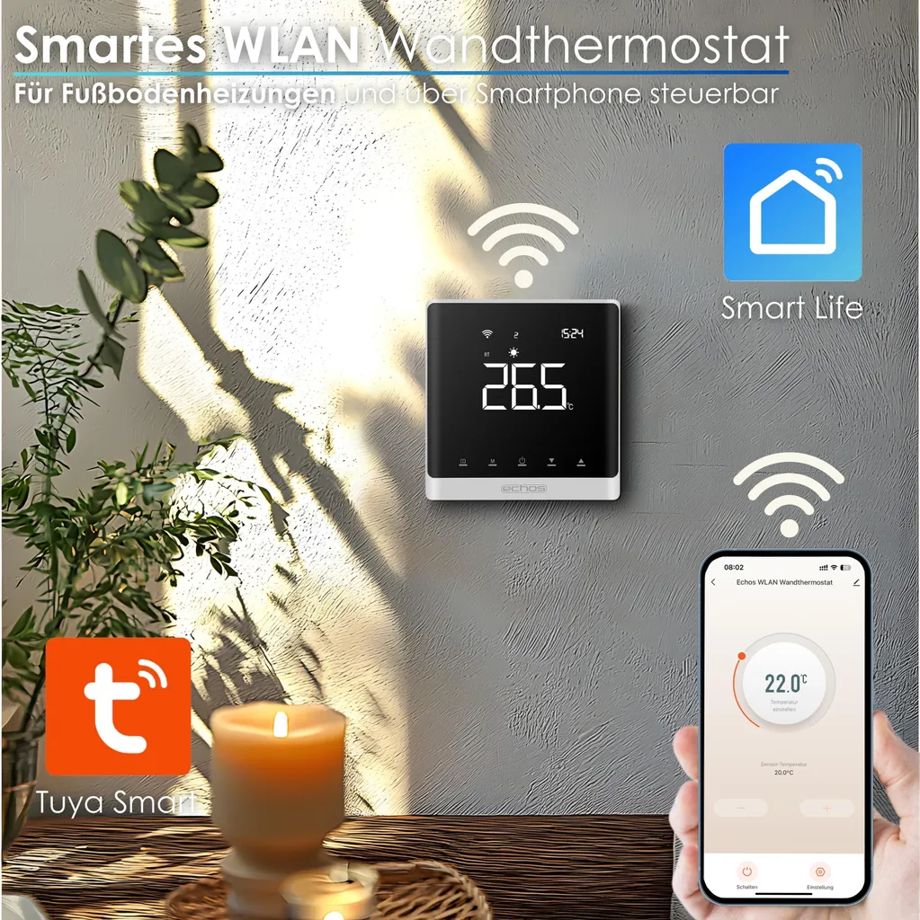 Thermostat Mural Echos Chauffage Sol WLAN Tuya Smart Life Programmable