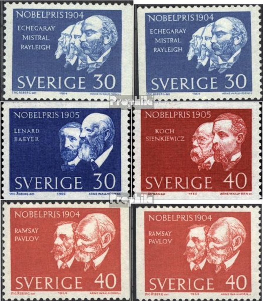 Briefmarken Schweden 1964 Mi 529A,Dl,Dr,530A,Dl,Dr (kompl.Ausg.) postfrisch Nobelpreisträger