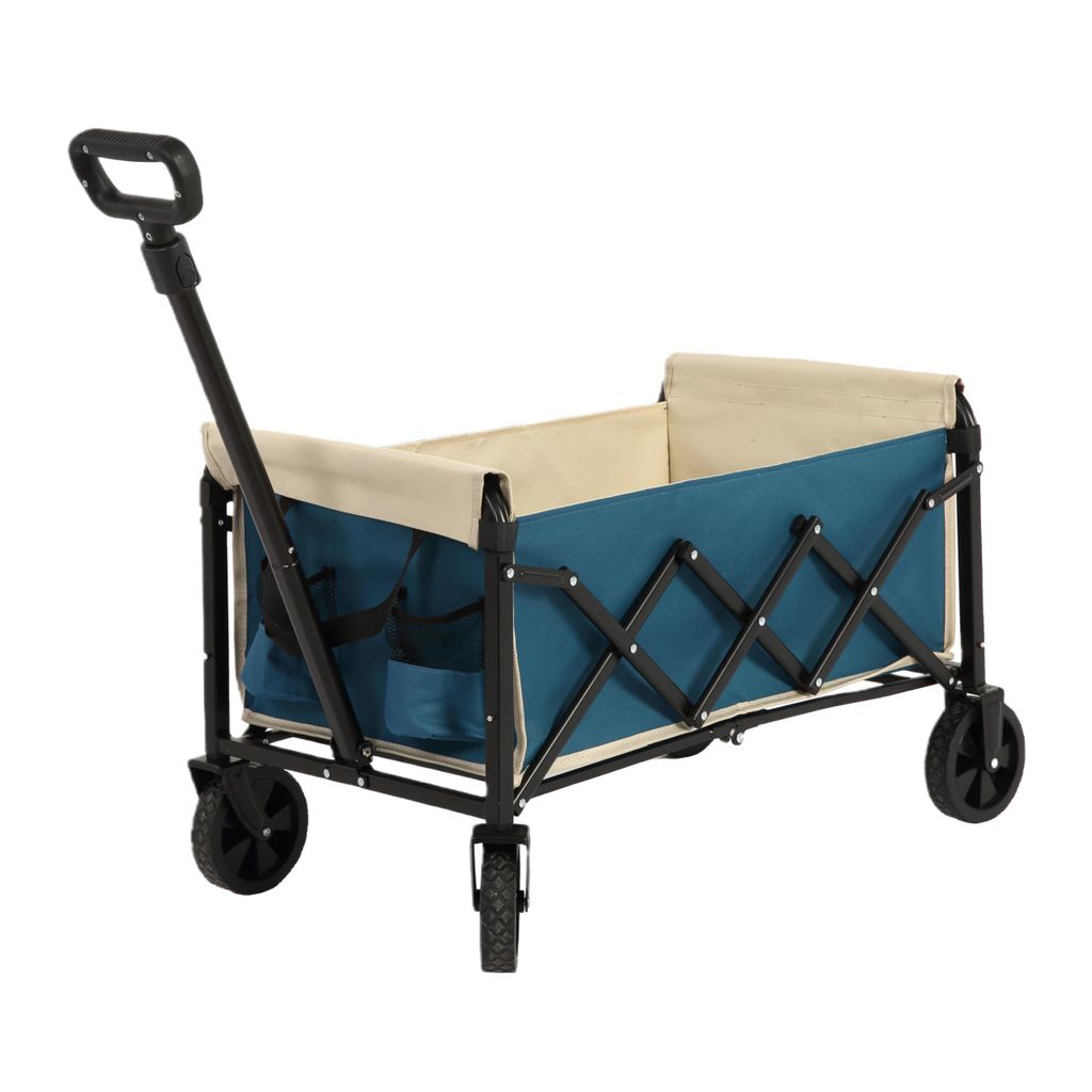 Klappbar Gartenwagen, Bollerwagen mit Bremsen, Robuster Transportwagen, Große Kapazität & Automatik-Griff, für Strand, Garten und Einkauf, Blau