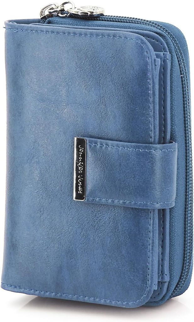 Kompakte Damen Geldbörse, Portemonnaie-Damen, mittelgroß, Kunstleder (Blau)