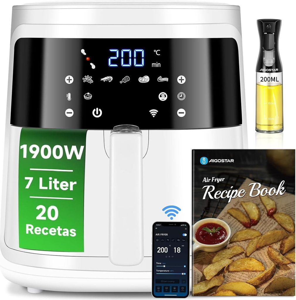 Heißluftfritteuse 7L XXL, Airfryer 1900W, 7 Programmen Air Fryer, Digitalem LED-Touchscreen, Warmhalten, 20 Rezepte, für 6-10 Personen, ohne Öl,...
