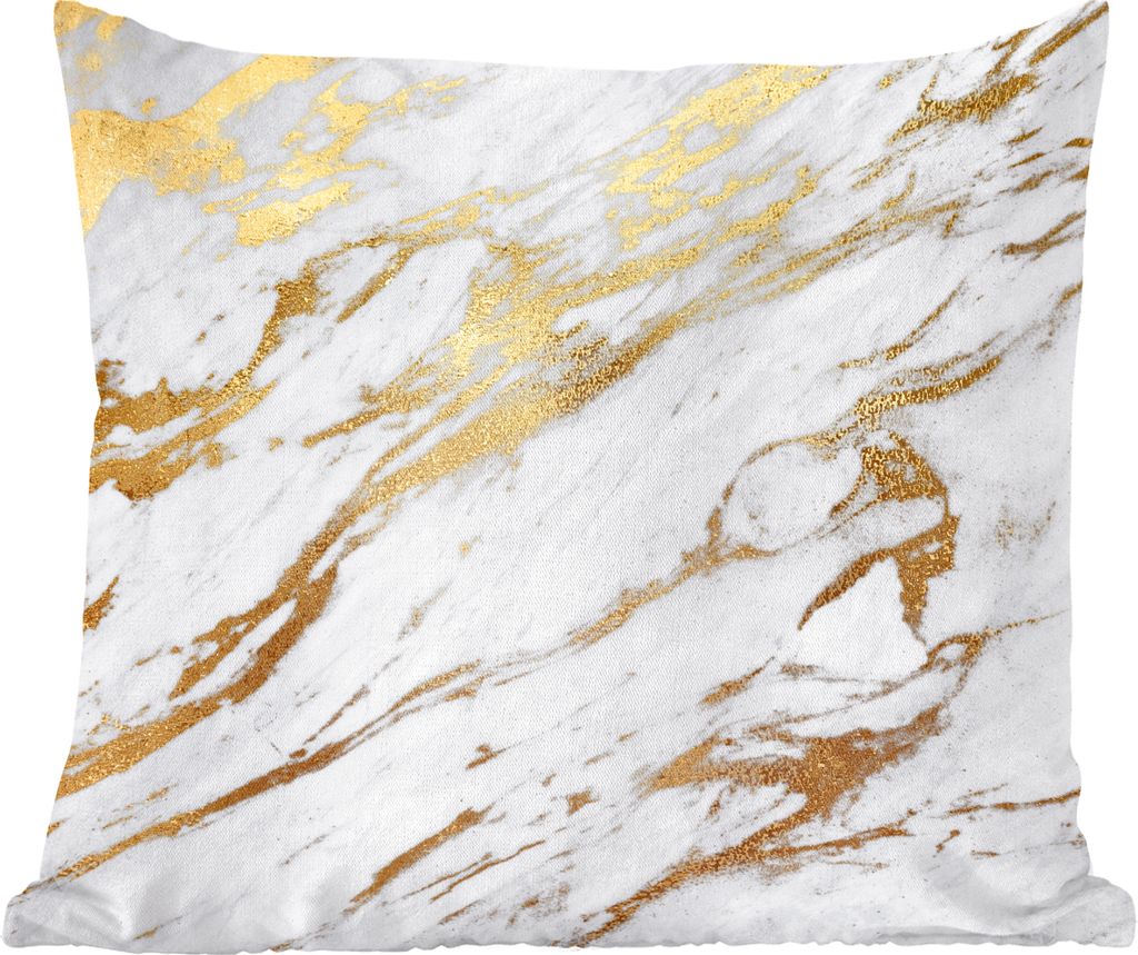 MuchoWow Zierkissen Sofakissen Wohnzimmer Dekokissen 50x50 cm Marmor - Weiß - Gold - Luxus - Komfort - Sofakissen