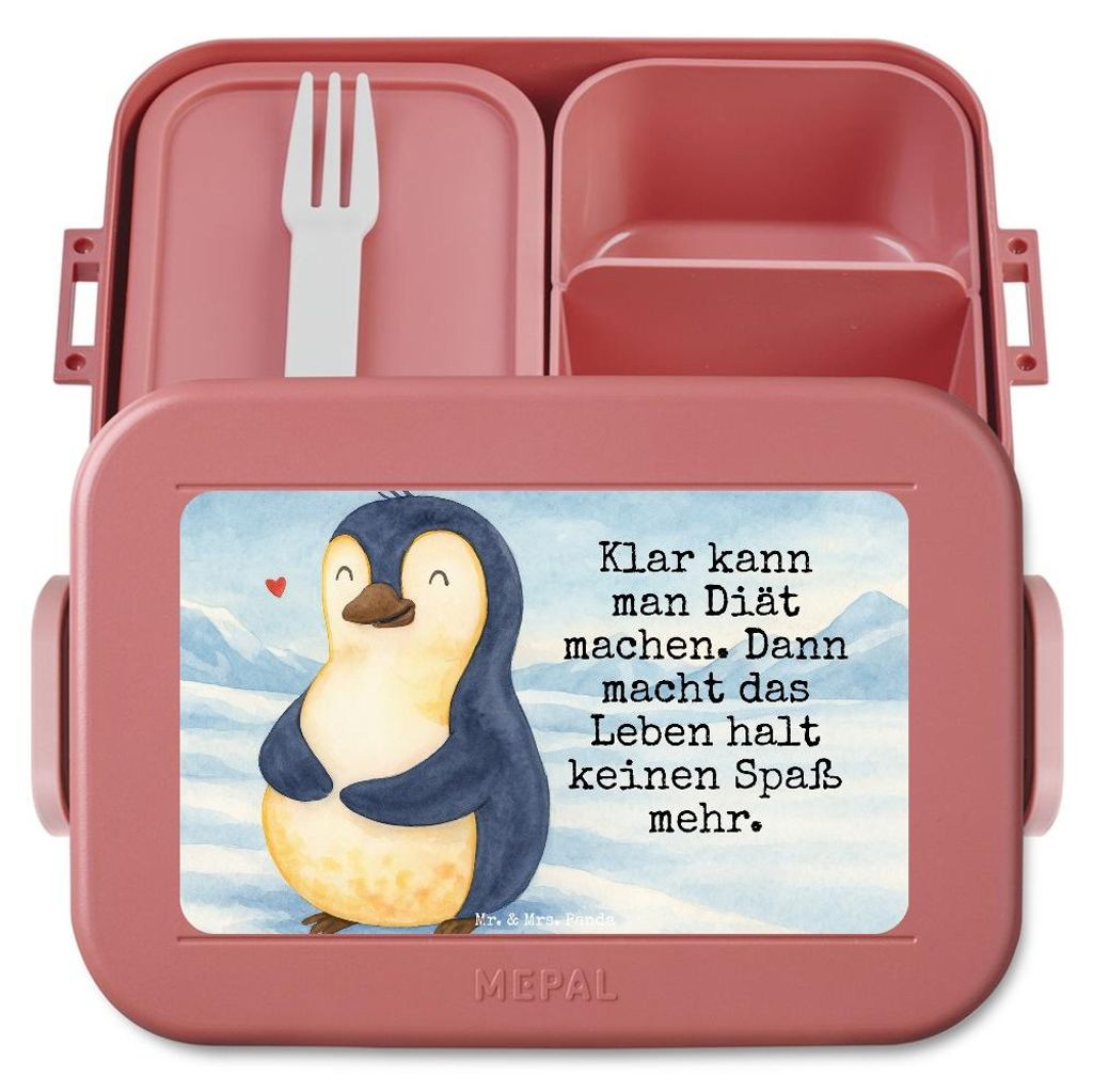 Mr. & Mrs. Panda Vesperbox Pinguin Diät Design - Rot Pastell - Geschenk, Selbstliebe, Bento Box, Bentobox, Frischhaltedose, Bierbauch, Snackbox, B...