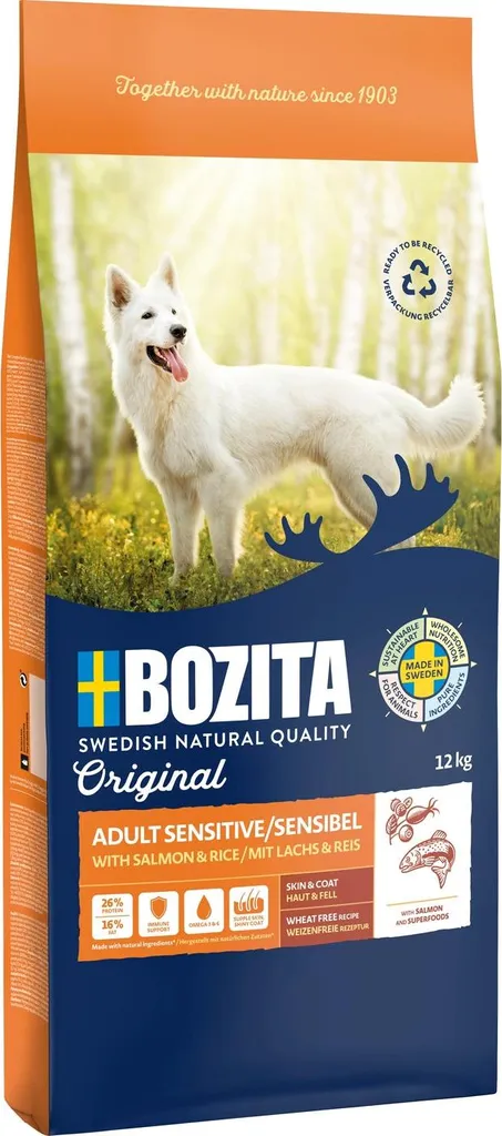 Stop aux Troubles Digestifs : Bozita Original Saumon et Riz Chien 12kg