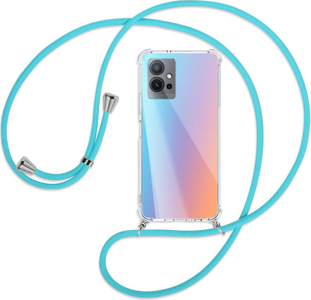 Handykette Backcover-Schutzhülle mit Band (Metall silberfarben) für vivo Y55 5G, vivo Y75 5G - türkis