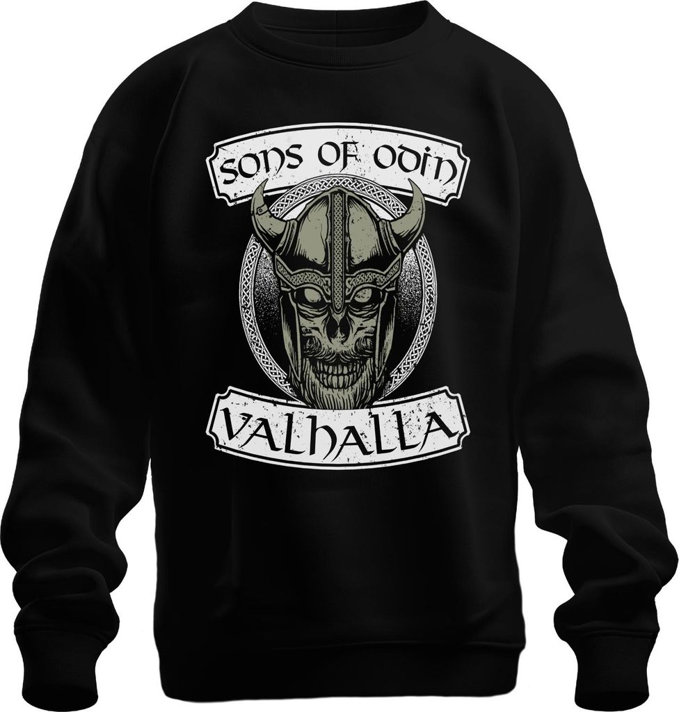 Sons of Odin Valhalla Wikinger Krieger Totenkopf Nordisch Uni Sweatshirt Pullover, Schwarz, M