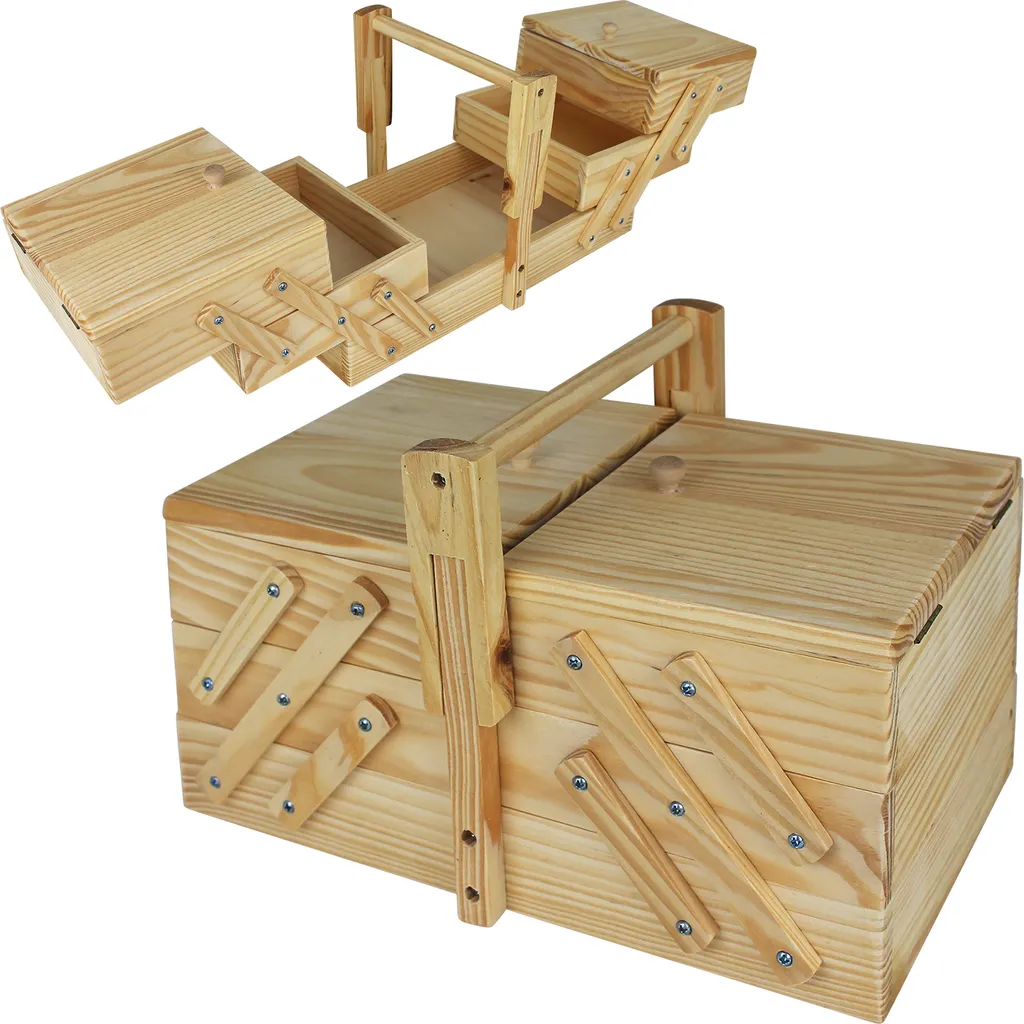 Boîte en bois 5 compartiments robuste avec poignée ergonomique - 17