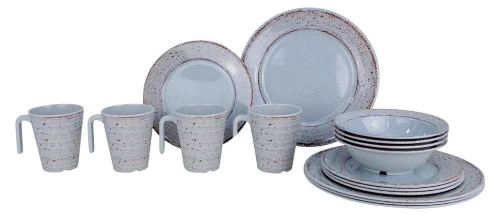 Campinggeschirr Melamin 16-teilig Set für 4 Personen Casa Grey grau - Creme