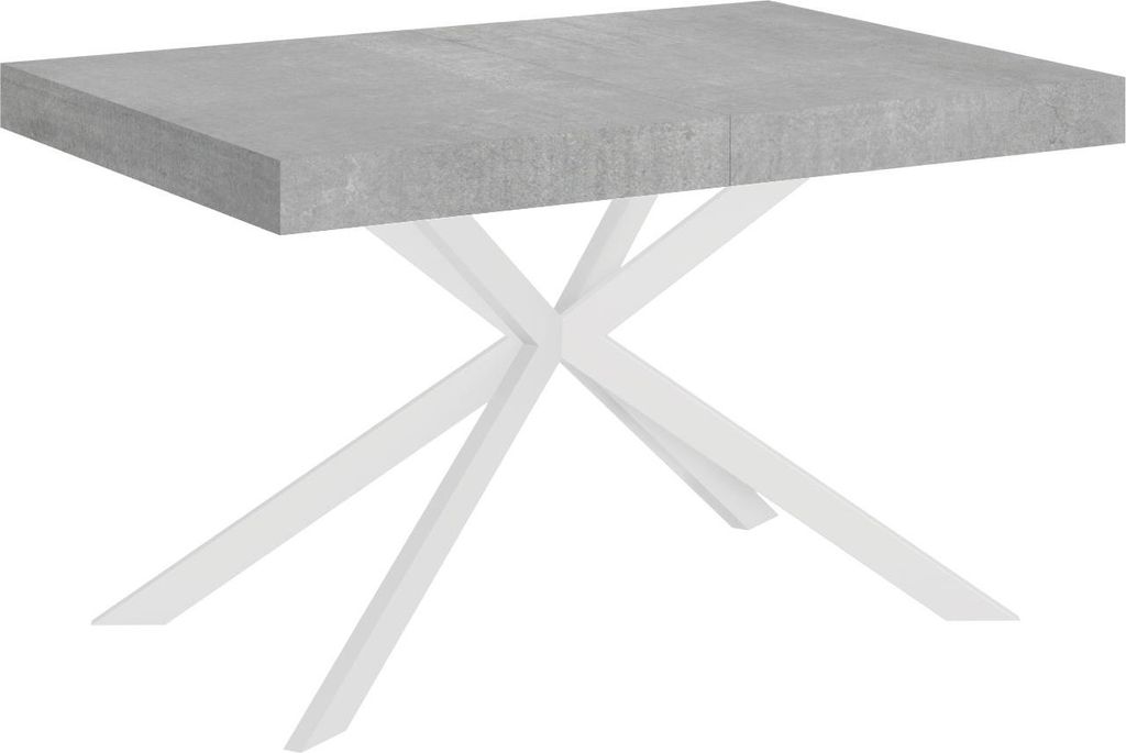 ITYHOME - Ausziehtisch 120/380x90 cm Plaker Zement Tischbeine Weiß