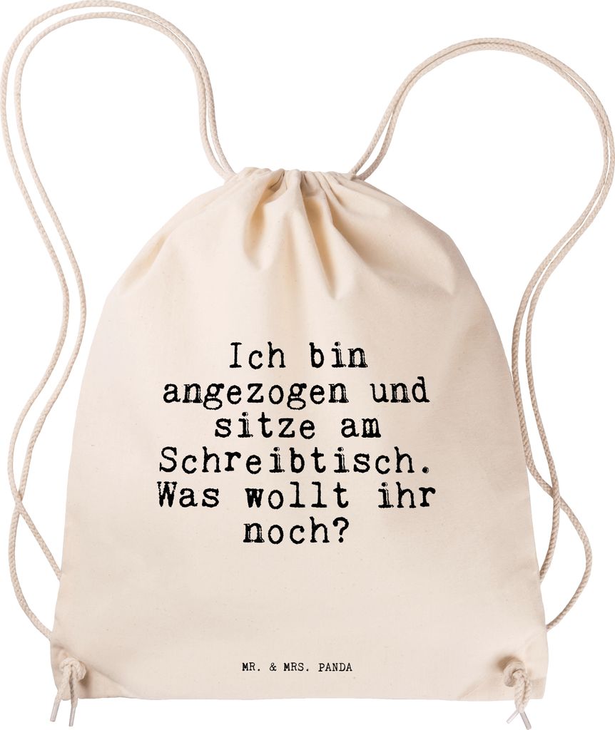 Mr. & Mrs. Panda gym rucksack Ich bin angezogen und... - Transparent - Geschenk, Jutebeutel, Baumwolltasche, Sportbeutel, Sprüche, Chefin, Kollege...