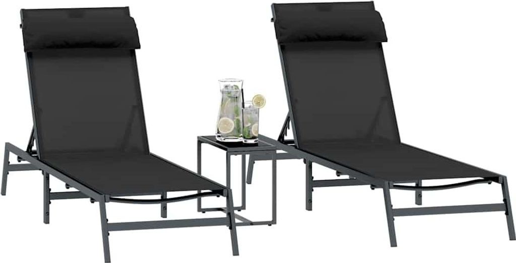 Sonnenliegen 2-Person 3 pcs Schwarz und Anthrazit Stahl