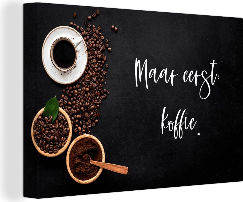 OneMillionCanvasses - Leinwandbilder - 150x100 cm, Espressotassen - Kaffee zuerst - Zitat - Sprichwort, Wandbilder Kunstdruck Wanddekoration - Fo...