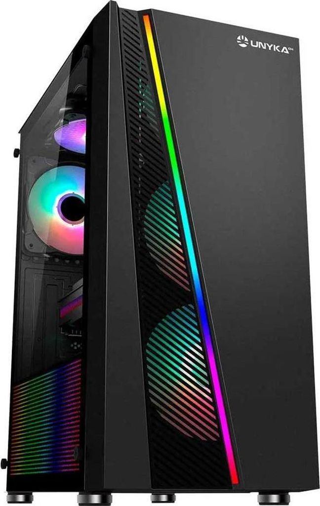 UNYKAch ATX Glayze Black, Tower, PC, Schwarz, ATX, ABS Synthetik, SGCC, Gehärtetes Glas, Blau, Grün, Rot