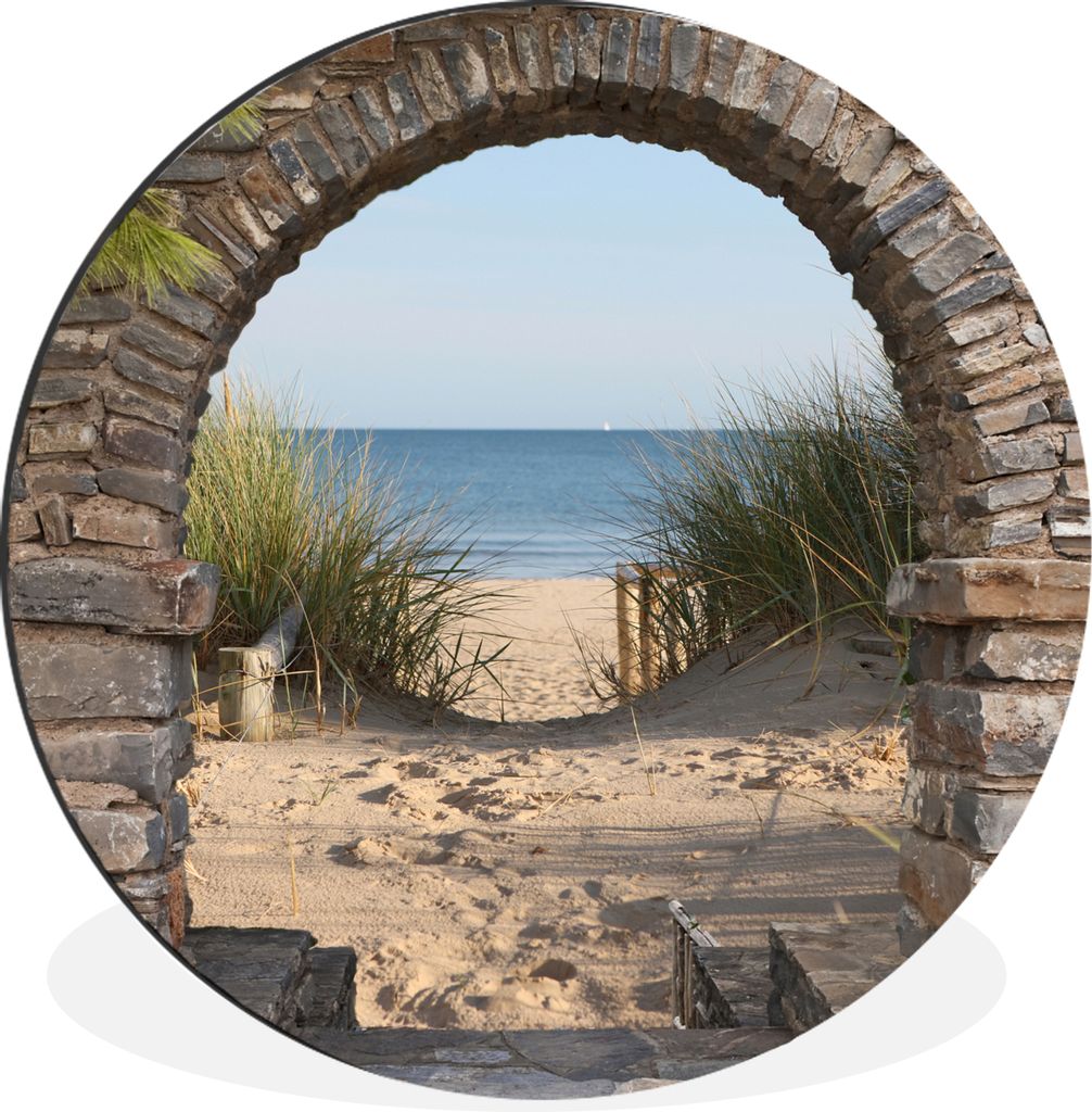MuchoWow Aluminium Wandkreis Aussicht - Strand - Düne - Pflanzen Ø 90 cm Wanddeko Modern Wohnzimmer - Mauerkreis - Wandbilder - Runde Bild - Bi...