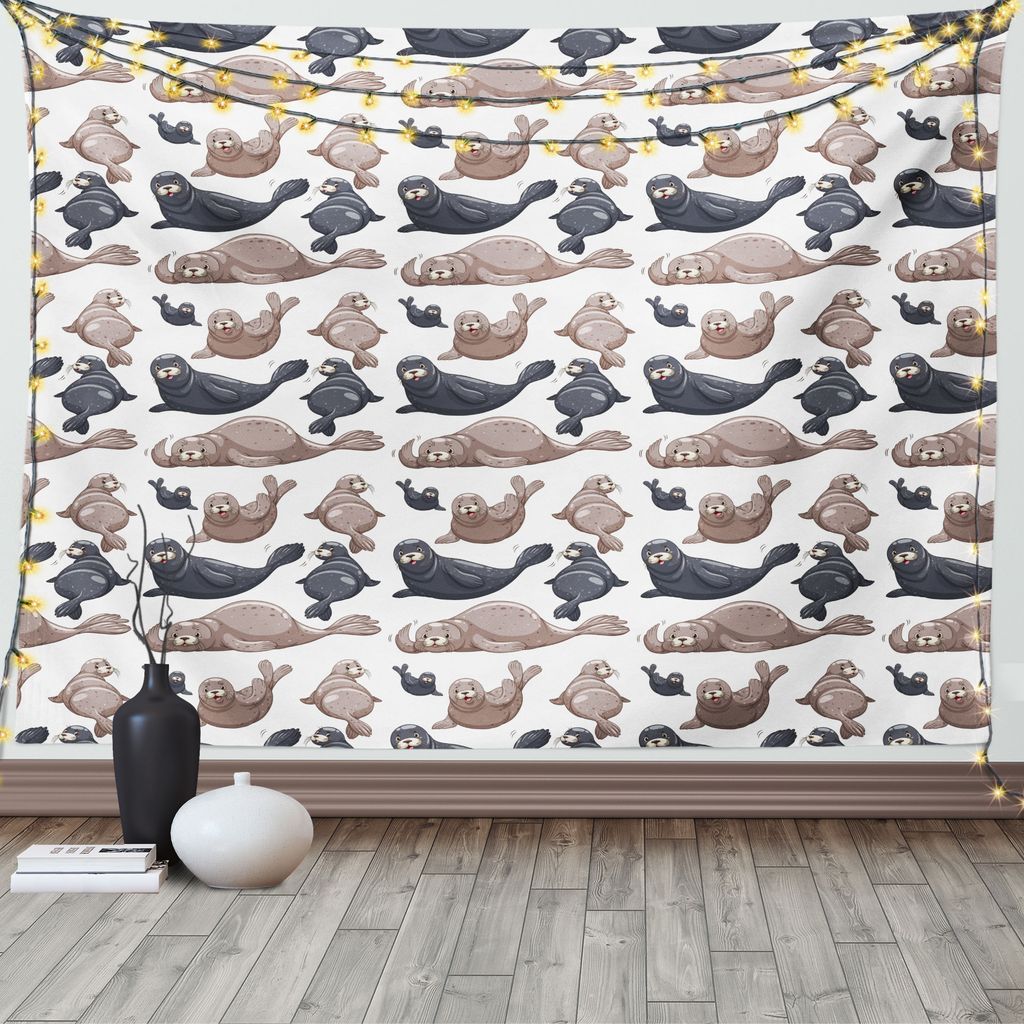 ABAKUHAUS Exotisch Wandteppich, Wilder tropischer Seelöwe, Wohnzimmer Schlafzimmer Heim Seidiges Satin Wandteppich, 200 x 150 cm, Kadett Blau Lila