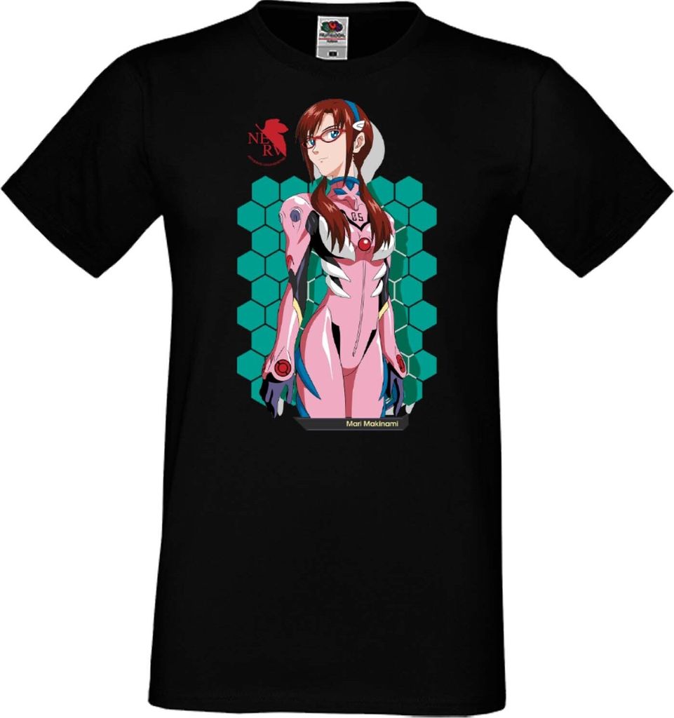 Herren T-Shirt Anime Manga Neon Anime Genesis Manga Evangelion Mari Illustrious Makinami Maria Iscariot Maria Iscariot, Man M / Schwarz
