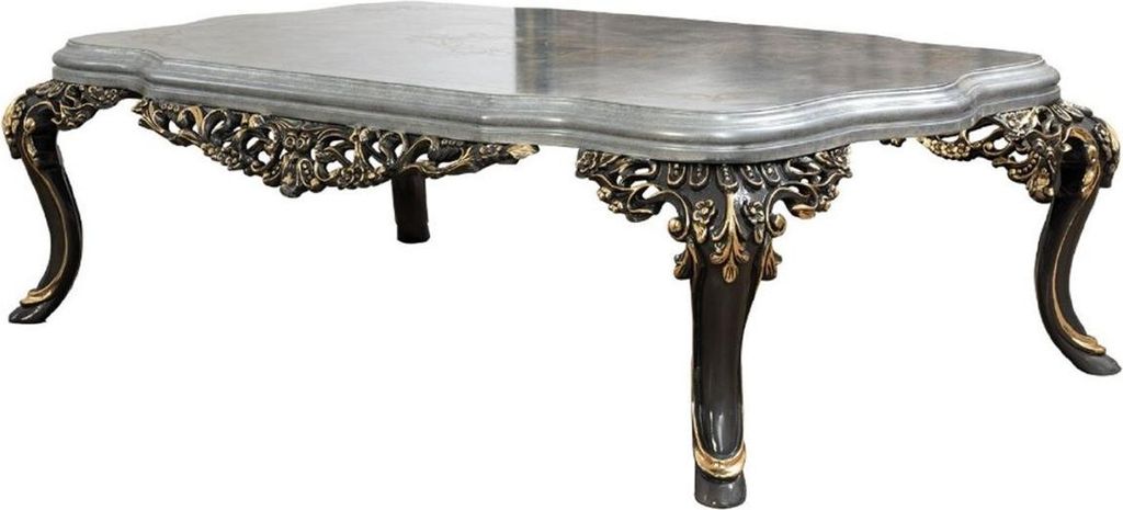 Casa Padrino Luxus Barock Couchtisch Silber / Grau / Gold - Prunkvoller Massivholz Wohnzimmertisch im Barockstil - Barock Wohnzimmer Möbel - Edel ...