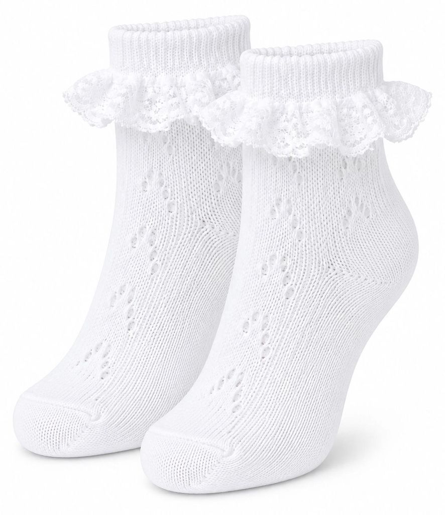 Kinder Trachten Rüschen Socken Häkellook Ajour 11042 | Weiß Produktbild 