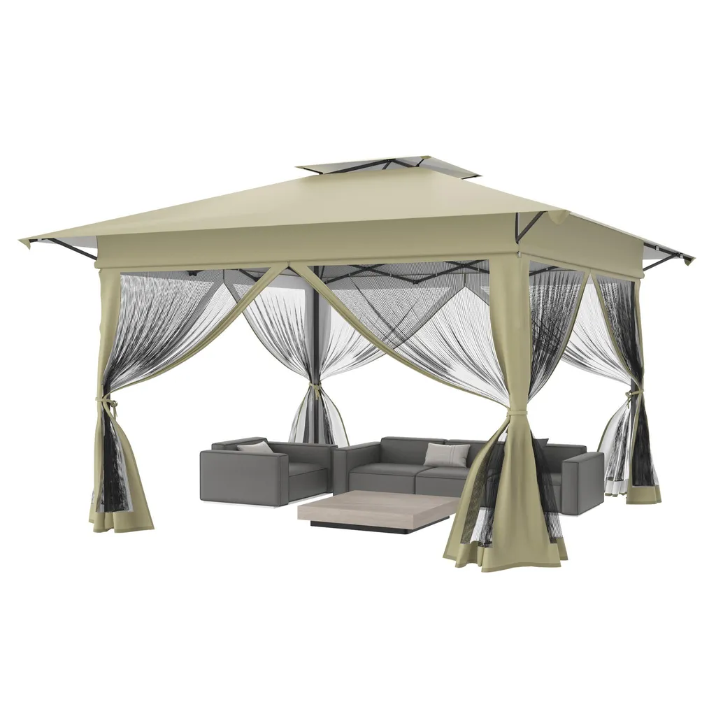 Pavillon pliable 4x4m double toit ventilé et structure métal renforcée