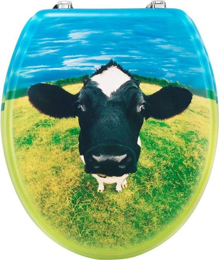 Siège de WC en bois avec motif vache, abattant confortable de haute qualité