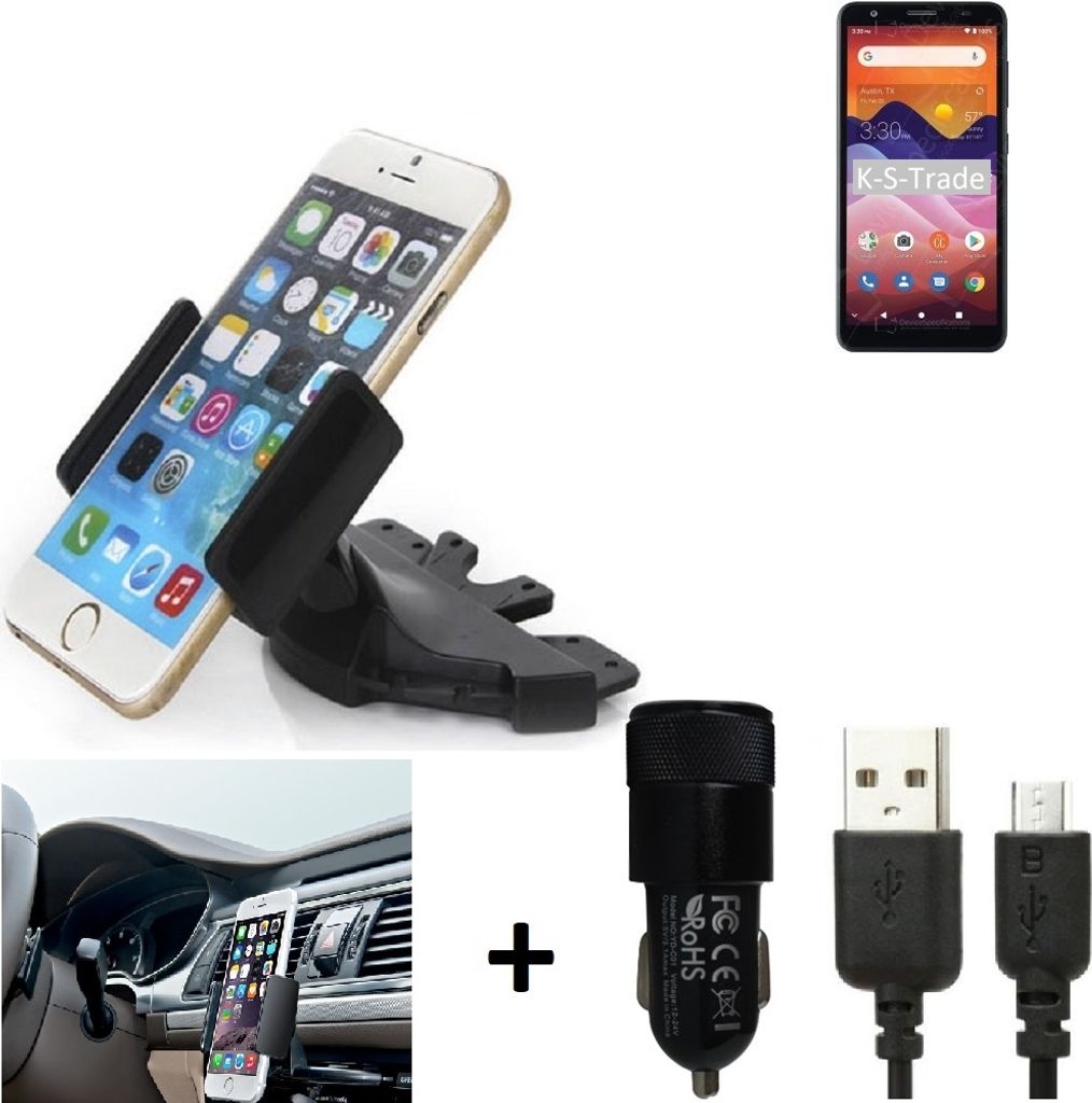 TOP SET K-S-Trade Autohalterung kompatibel mit ZTE Avid 579 CD Schlitz Halterung KFZ-Halter Radio Handy Halterung 360° drehbar DVD-Schacht inkl.