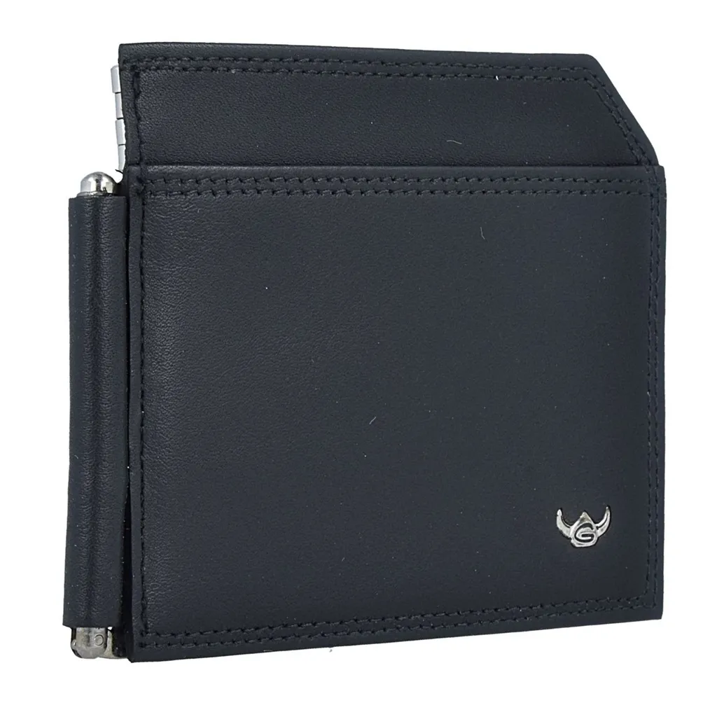 Mini Portefeuille avec Pince à Billets en Cuir Noir Polo Golden Head