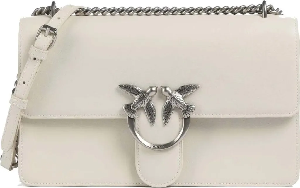 Sac cuir Bianco Seta Pinko Love One Mini - Détails Métal Old Silver