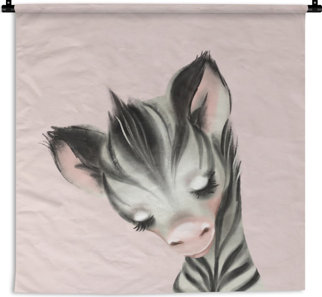 MuchoWow Wandteppich Wandbehang Zebra - Kinder - Rosa 150x150 cm Tapisserie Dekoration Wandtuch - Wohnaccessoires - Modernes