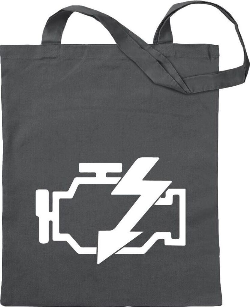 Kiwistar - Baumwolltasche - stahlgrau - Motorkontrollleuchte - Tragetasche Stoffbeutel Umhängetasche Langer Henkel