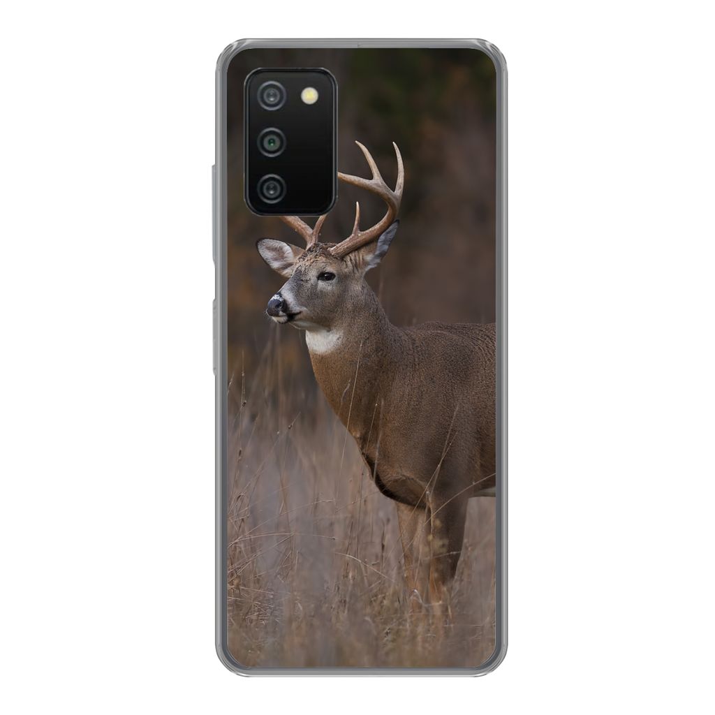 MuchoWow Handyhülle Schutzhülle Hülle für Samsung Galaxy A03s Herbst - Hirsche - Gras - Natur - Tiere Silikon Softcase Handy Hülle - Schutz