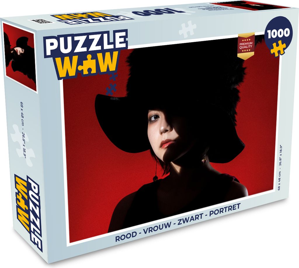 MuchoWow Puzzle 1000 Teile Rot - Frau - Schwarz - Porträt - Erwachsene - Rätsel