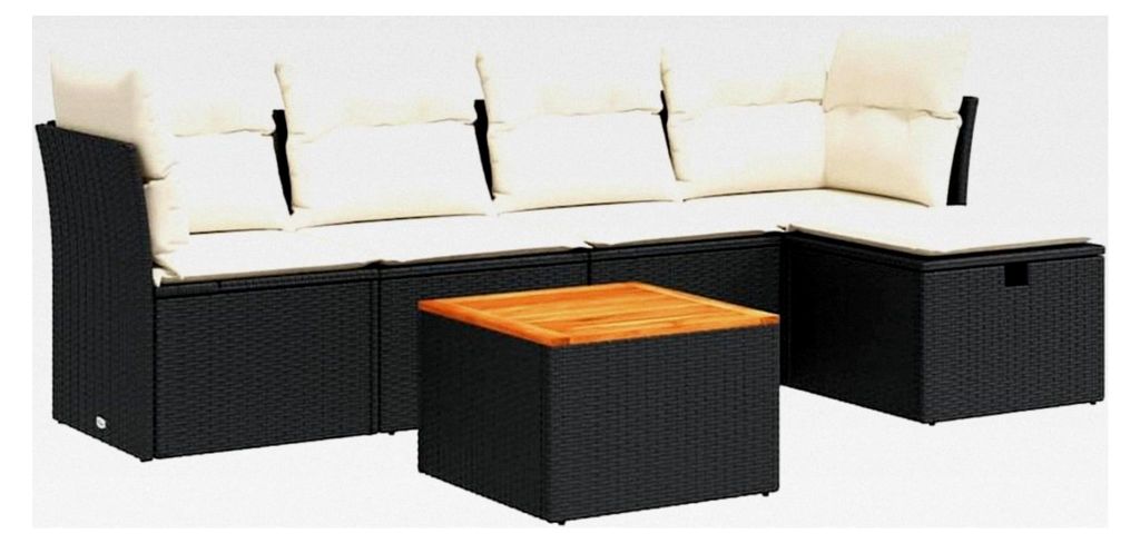 6-teiliges Garten-Sofagarnitur mit Kissen Schwarz Poly Rattan