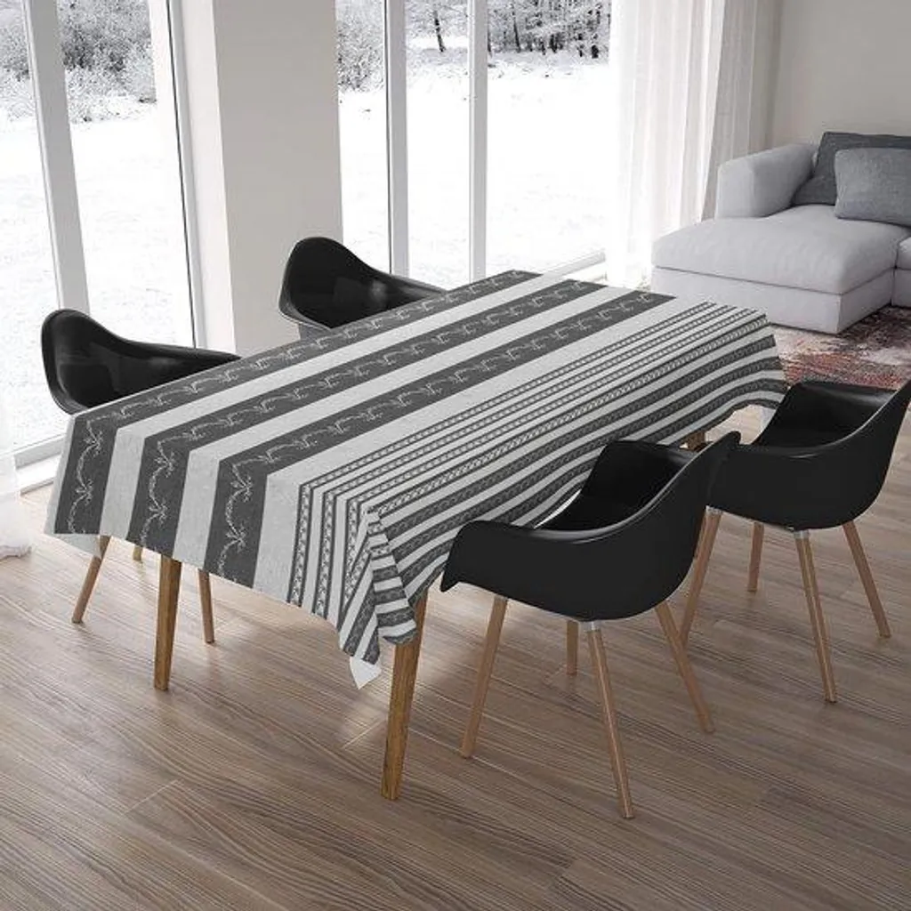 Nappe rectangulaire 142x180 cm en pur coton gris chiné 4-6 couverts