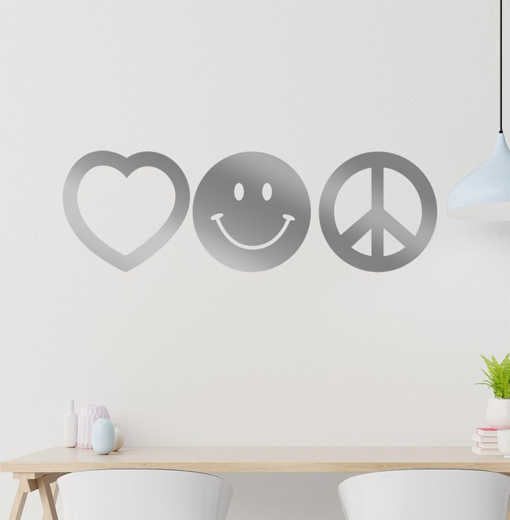 KIWISTAR Heart Smile Peace Symbol Wandtattoo in 6 Größen - Wandaufkleber Wall Sticker - Dekoration, Küche, Wohnzimmer, Schlafzimmer, Badezimmer