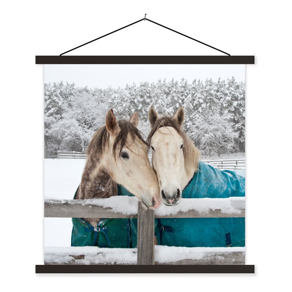MuchoWow Textilposter Pferde - Decke - Schnee 40x40 cm mit schwarzem Rahmen - Fotos